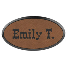 Load image into Gallery viewer, Dark Brown 3" x 1 1/2" Laserable Leatherette Oval Badge & Frame