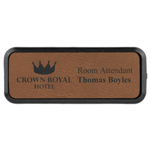 Load image into Gallery viewer, Dark Brown 3" x 1" Laserable Leatherette Round Corner Badge & Frame