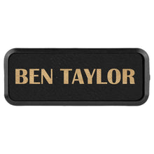 Load image into Gallery viewer, Black/Gold 3" x 1" Laserable Leatherette Round Corner Badge & Frame