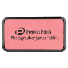 Load image into Gallery viewer, Pink 3" x 1 1/2" Laserable Leatherette Round Corner Badge & Frame