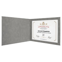 Load image into Gallery viewer, Gray 9" x 12" Laserable Leatherette Certificate Holder for 8 1/2" x 11"
