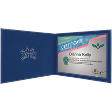 Load image into Gallery viewer, Blue/Silver 9" x 12" Laserable Leatherette Certificate Holder for 8 1/2" x 11"