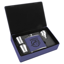 Load image into Gallery viewer, Purple 6 oz. Laserable Leatherette Flask Gift Set
