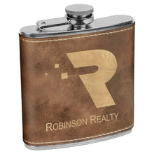 Load image into Gallery viewer, Rustic/Gold 6 oz. Laserable Leatherette Stainless Steel Flask