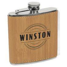 Load image into Gallery viewer, Bamboo 6 oz. Laserable Leatherette Stainless Steel Flask
