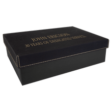 Load image into Gallery viewer, Black/Gold 9 7/8" x 7 1/8" Gift Box with Laserable Leatherette Lid