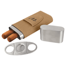 Load image into Gallery viewer, Light Brown Laserable Leatherette Cigar Case with Cutter