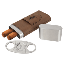 Load image into Gallery viewer, Dark Brown Laserable Leatherette Cigar Case with Cutter