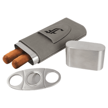 Load image into Gallery viewer, Gray Laserable Leatherette Cigar Case with Cutter