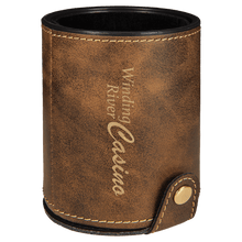 Load image into Gallery viewer, Rustic/Gold Laserable Leatherette Dice Cup with 5 Dice