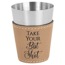 Load image into Gallery viewer, Light Brown 2 oz. Laserable Leatherette & Stainless Steel Shot Glass