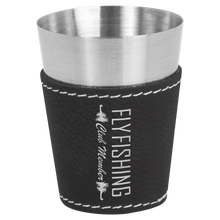 Load image into Gallery viewer, Black/Silver 2 oz. Laserable Leatherette & Stainless Steel Shot Glass