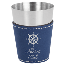 Load image into Gallery viewer, Blue/Silver 2 oz. Laserable Leatherette & Stainless Steel Shot Glass