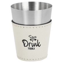 Load image into Gallery viewer, White 2 oz. Laserable Leatherette & Stainless Steel Shot Glass