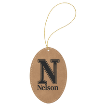 Load image into Gallery viewer, Light Brown Gold Laserable Leatherette Oval Ornament with String