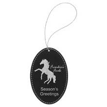 Load image into Gallery viewer, Black/Silver Silver Laserable Leatherette Oval Ornament with String