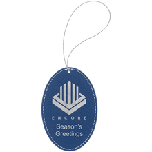 Load image into Gallery viewer, Blue/Silver Silver Laserable Leatherette Oval Ornament with String