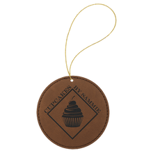 Load image into Gallery viewer, Dark Brown Gold Laserable Leatherette Round Ornament with String