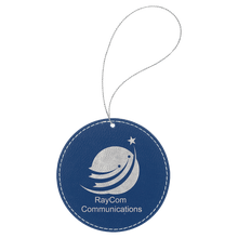 Load image into Gallery viewer, Blue/Silver Silver Laserable Leatherette Round Ornament with String