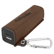 Load image into Gallery viewer, Dark Brown Laserable Leatherette 2200 mAh Power Bank with USB-C Cord