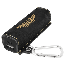 Load image into Gallery viewer, Black/Gold Laserable Leatherette 2200 mAh Power Bank with USB-C Cord