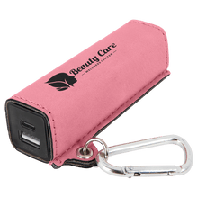 Load image into Gallery viewer, Pink Laserable Leatherette 2200 mAh Power Bank with USB-C Cord