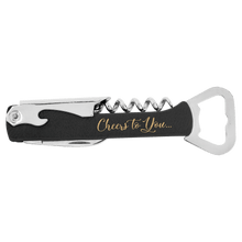 Load image into Gallery viewer, Black/Gold Laserable Leatherette Wine Bottle Opener
