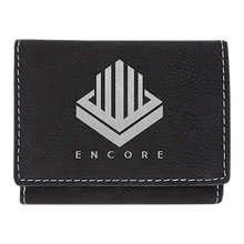Load image into Gallery viewer, Black/Silver 3" x 4" Laserable Leatherette Trifold Wallet
