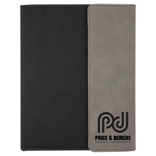 Load image into Gallery viewer, Gray Laserable Leatherette / Black 7" x 9" Canvas Portfolio with Notepad