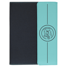 Load image into Gallery viewer, Teal Laserable Leatherette / Black 7" x 9" Canvas Portfolio with Notepad