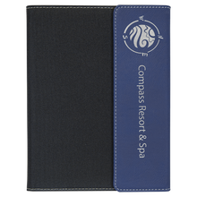 Load image into Gallery viewer, Blue/Silver Laserable Leatherette / Black 7" x 9" Canvas Portfolio with Notepad