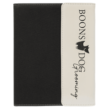 Load image into Gallery viewer, White Laserable Leatherette / Black 7" x 9" Canvas Portfolio with Notepad