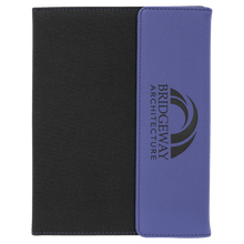 Load image into Gallery viewer, Purple Laserable Leatherette / Black 7" x 9" Canvas Portfolio with Notepad