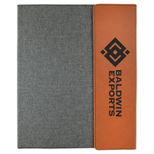 Load image into Gallery viewer, Rawhide Laserable Leatherette / Gray 9 1/2" x 12" Canvas Portfolio with Notepad