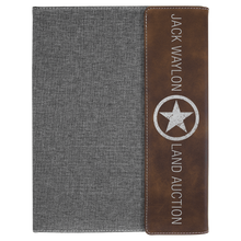 Load image into Gallery viewer, Rustic/Silver Laserable Leatherette/Gray 9 1/2"x12" Canvas Portfolio w/Notepad