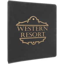 Load image into Gallery viewer, Black/Gold 10 1/2" x 11 1/2" Laserable Leatherette 3 Ring Binder with 1" Slant D Rings
