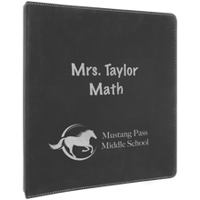 Load image into Gallery viewer, Black/Silver 10 1/2" x 11 1/2" Laserable Leatherette 3 Ring Binder with 1" Slant D Rings