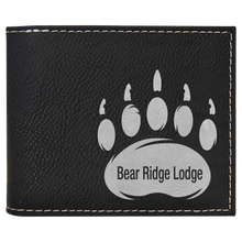 Load image into Gallery viewer, Black/Silver Laserable Leatherette Bi-Fold Wallet w/Flip ID Display