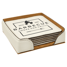 Load image into Gallery viewer, White 4" x 4" Square Laserable Leatherette 6-Coaster Set