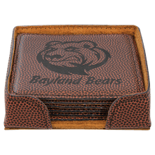 Load image into Gallery viewer, Football 4" x 4" Square Laserable Leatherette 6-Coaster Set