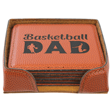 Load image into Gallery viewer, Basketball 4" x 4" Square Laserable Leatherette 6-Coaster Set