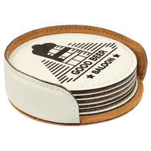 Load image into Gallery viewer, White 4" Round Laserable Leatherette 6-Coaster Set