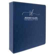 Load image into Gallery viewer, Blue/Silver 11" x 11 1/2" Laserable Leatherette 3 Ring Binder with 2" Slant D Rings