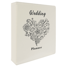 Load image into Gallery viewer, White/Black 11" x 11 1/2" Laserable Leatherette 3 Ring Binder with 2" Slant D Rings