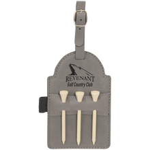 Load image into Gallery viewer, Gray 5" x 3 1/4" Laserable Leatherette Golf Bag Tag with 3 Wooden Tees