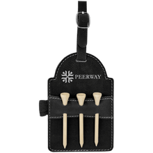 Load image into Gallery viewer, Black/Silver 5" x 3 1/4" Laserable Leatherette Golf Bag Tag with 3 Wooden Tees