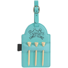 Load image into Gallery viewer, Teal 5" x 3 1/4" Laserable Leatherette Golf Bag Tag with 3 Wooden Tees
