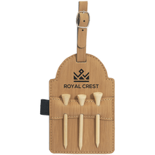 Load image into Gallery viewer, Bamboo 5" x 3 1/4" Laserable Leatherette Golf Bag Tag with 3 Wooden Tees