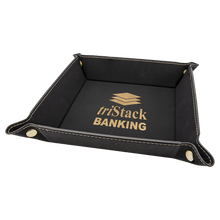 Load image into Gallery viewer, Black/Gold Laserable Leatherette Snap Up Tray with Gold 6" x 6" Snaps