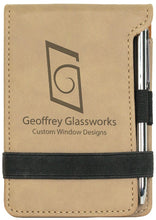 Load image into Gallery viewer, Light Brown 3 1/4" x 4 3/4" Laserable Leatherette Mini Notepad with Pen